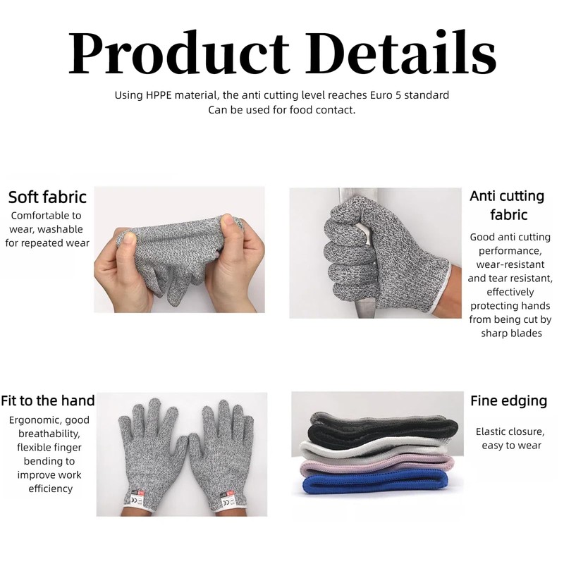 mosoo Level 5 Cut Resistant Gloves, 2 pairs，Breathable, Kitchen, Construction,
