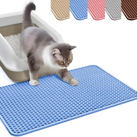 HCY&WLD Cat Litter Mat, Honeycomb Double Layer Cat Litter Trapping Mat, Waterproof Urine Proof Non-Slip, Scatter Control, Less Waste, Easier to Clean (Blue, 24" X 18")
