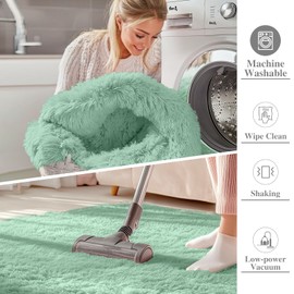 OLANLY Area Rugs for Living Room Bedroom, Machine Washable 4x5.9 Feet Soft Fluffy Shaggy Bedside Rug, Indoor Floor Carpet for Kids Girls Boys, Dorms, Nursery Rooms, Home Decor Aesthetic, Mint Green