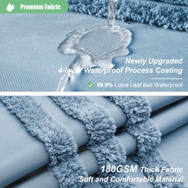 Dynamene Moonlight Blue Fabric Shower Curtain, Tufted Chenille Striped Cloth Shower Curtain for Bathroom, Modern Farmhouse Shabby Chic Waterproof Shower Curtain Set with Hook, Machine Washable, 72x72