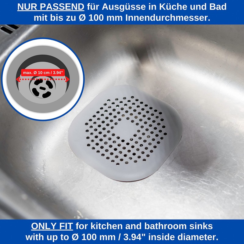 Universal Drain Strainer, Set of 2, Grey, Made of TPR