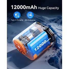 THOUSTA 12000mAh Portable Waist Fan 14500RPM Max 25H Working Time 100 tiers Adjustment with LED Flashlight Rechargeable Long Lasting Cooling For Outdoor Jobsite Camping Travel (Orange)