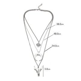 RUIFUU Boho Layered Necklace Women's Vintage Cowboy Cowgirls Western Necklaces Evil Eye Bull Head Multi-Layer Necklace Fashion Pendant Necklace Jewelry (Silver)