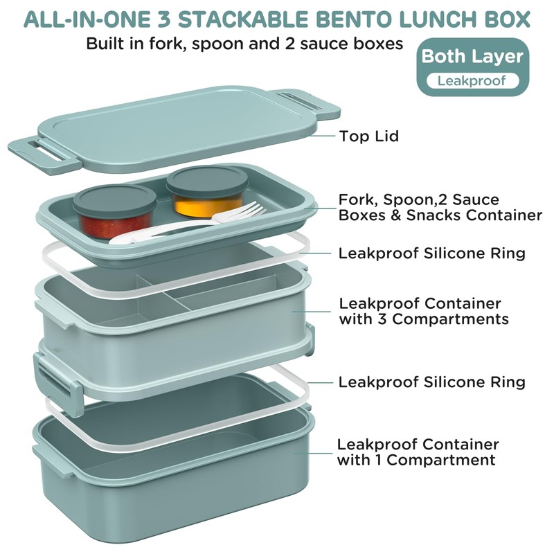 WayEee Lunch Box Adults,2190ml Large Capacity Bento Lunch Box with