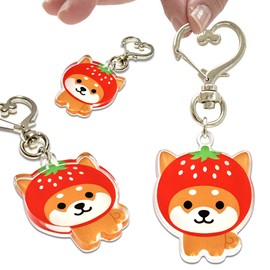 LamPlanning Traveling Mameshiba Acrylic Key Chain Charm, Shiba Inu, Mameshiba, Cute, Character Mascot, Healing, Made in Japan, Strawberry Version Set of 3