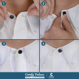 Comfy Deluxe Collar Extenders - Premium Elastic Dress Shirt Neck Extenders (Black Buttons) 3-Pack
