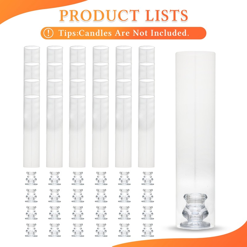 24 Set Hurricane Glass Candle Holders Bulk, Windproof Glass Covers