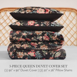 Jessica Simpson Arcadian Blooms Velvet Duvet Cover Set Queen/Full Size Bedding Set Ensemble - 3 Piece Set