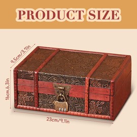 FENYW Vintage Wooden Treasure Chest, Wooden Storage Treasure Chest, Treasure Chest with Lock, Wooden Treasure Chest for Storage and Decorating Gifts - 23 x 16 x 10 cm