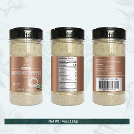 Soeos Organic White Pepper Ground Fine 4oz (113g), Non-GMO, Organic, Freshly Packed to Keep Peppers Fresh, Fine White Pepper Bulk, Fresh White Pepper Powder, Ground White Peppercorns for Refill.