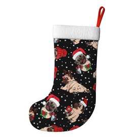 Oxcav Christmas Pug Christmas Stockings for Family Holiday Decor Party Gift Fireplace Hanging Decoration 18 Inches