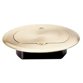 Legrand-Pass & Seymour TM1542TRFM Slater Low Profile Round Floor Box Cover with 15 Amp Tamper Resistant Decorator Duplex Outlet, Brass (1 Count)