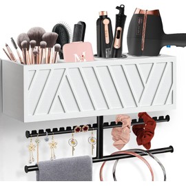 Ronjnndc Rustic Hair Dryer Holder Wall Mounted,Hair Styling Tools & Accessories Organizer,Bathroom Supplies & hot Tools vanities Organizer Caddy,for Storage Flat Iron,Blow Dryer,Curling Iron,Towel