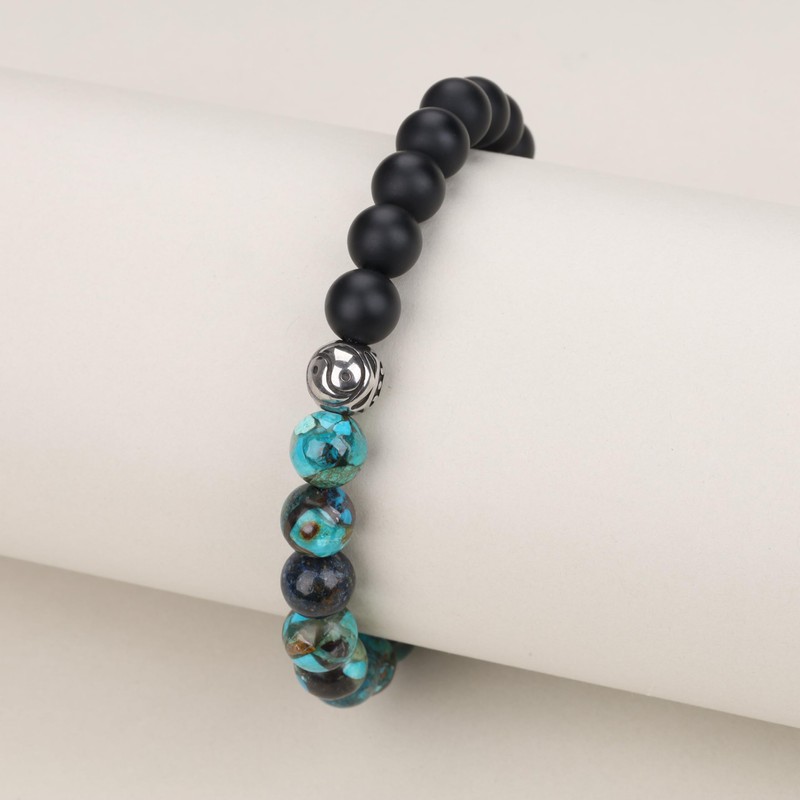 GAVU Natural Stone, Stainless Steel, Yin Yang Power Stone Bracelet,