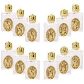 Set of 12 Rectangle Our Lady of Guadalupe Embossed Holy Water Glass Bottles with Toned Cap, Perfect for Religious Church Weddings, Baptism, Christening, First Communion (Gold)