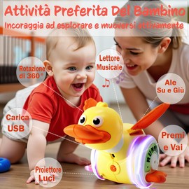 ZORKAM Music Games for Children 1 Year - Rotating Duck with Music and Lights - Newborn Crawling Games 6-9-12-18 Months Tummy Time Funny Gift Idea for Boys and Girls