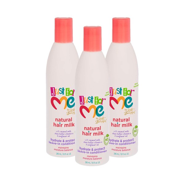 Just for Me Natural Hair Milk Hydrate & Protect Leave-In Conditioner, Maintains Moisture Balance, With Coconut Milk, Shea Butter, Vitamin E & Sunflower Oil, 10 Ounce (3 Pack)