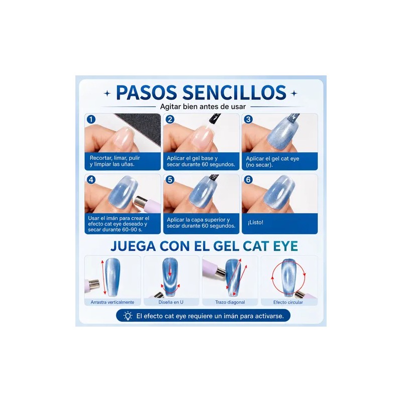 Esmaltes Uñas Gel Uñas Efecto Ojo Gato 3ddoble Iman,6 Uds
