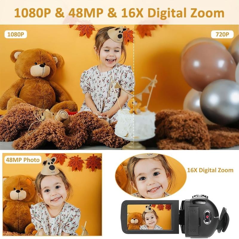 Video Camera Camcorder, Full HD 1080P Camcorder 48MP 16X Digital