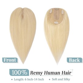 TESS Hair Topper Real Hair Blonde, 10 x 12 cm Base Toupee Women's #613 Light Blonde Hair Topper Real Hair 50 g 40 cm Hair Topper Clip-In Hairpiece Extensions