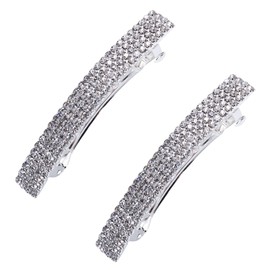 Pasadores de cristal para el cabello, 2 piezas de clip de cristal brillante con diamantes de imitación, diseño francés, moda nupcial, pinzas para el cabello con diamantes de imitación, pinzas para el pelo de 2.55 pulgadas, color plateado
