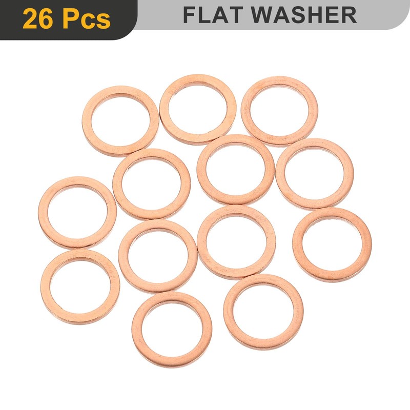 sourcing map M10 Flat Washer, 26 Pcs Copper Ring Flat