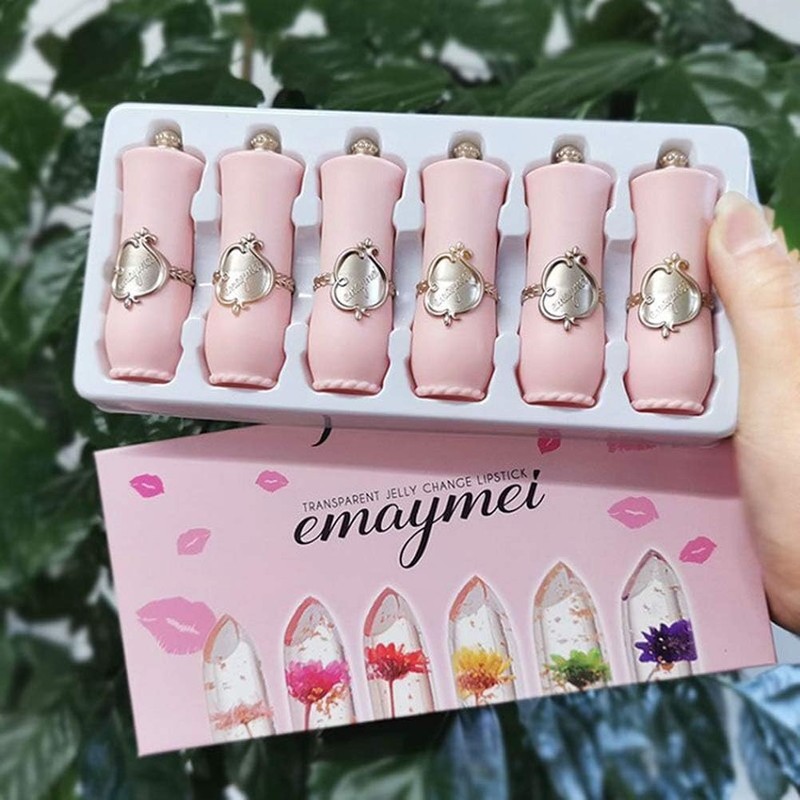 B?lsamo Labial Jelly Flower, 6PCS Crystal Clear Lipstick Set B?lsamos