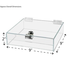 Acrylic Locking Display Case with Keys 9" x 9" x 2" Clear Square Countertop Tray with Lid for Artifacts Antiques Collectibles Jewelry Currency and Coins by Marketing Holders