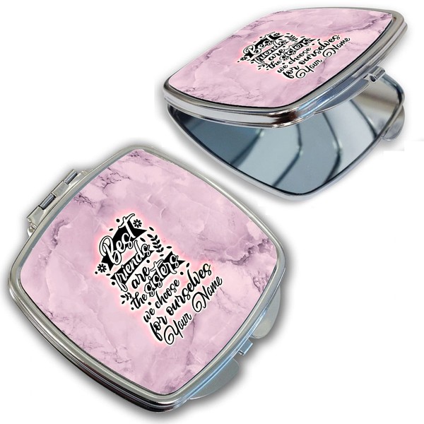 Bleu Reign Compact Personalized Pocket Mirror Custom Name Pink Marble