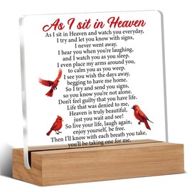 Cardinal Memorial Gifts for Loved Ones, Sympathy Gifts for Loss of Loved One, As I Sit in Heaven Home Decor Desk Signs Plaque