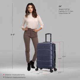 DUKAP SENSE Hardside Luggage with Spinner Wheels | 24 in Durable Lightweight Medium Checked Suitcase for Travel | Zipper Clouser Suit Case with Gel Handles and Trolley | Blue