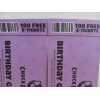 Chuck E Cheese's BIRTHDAY GUEST BONUS COLLECTOR MONEY 100 E-TICKETS