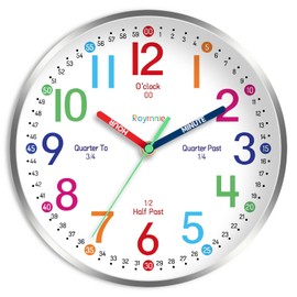 Roymnie Wall Clock for Kids Learning Easily Kids Teaching Clock Silent Non Ticking Battery Operated Colorful Teaching Time Clock Decorative for Kids Room Classroom School (10 Inch)