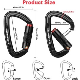 flintronic Carabiner with Screw Cap, 3 Pieces 25KN Carabiner Hook Screw Cap, Carabiner with 2500 kg Load Capacity, Heavy Duty, for Hammocks, Camping, Hiking, Backpack (Black)