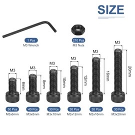 DTGN 420Pcs Metric Screw Assortment, M3 Bolts and Nuts Kit, 12.9 Grade Steel M3x6/8/10/12/16/20mm Hex Socket Head Cap Screws Bolt Set With Wrench