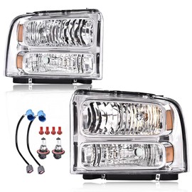 GRAND ORANGE Headlights Assembly Compatible with Ford F250 F350 F450 F550 Super Duty 1999-2004 / Fit Ford Excursion 2000-2004 Headlamp Clear lens Amber Reflector 1C3Z13008BA