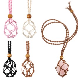 4 Pcs Crystal Necklace Holder, Adjustable Empty Stone Holder Quartz Crystal Stone Cage Cord Hand-Woven Cord Replacement for DIY Jewelry Craft Bracelet 4 Colors