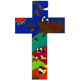 Wood Cross. 15 cms Christening Gift. Confirmation Gift. Baptism Gift.Confirmation Present.Fair Trade Cross. Noah's Ark Cross. Child's Cross