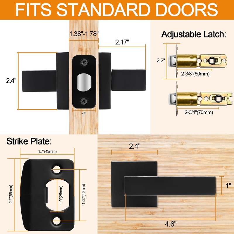 6 Pack Passage Door Handles Matte Black Door Knobs, Interior
