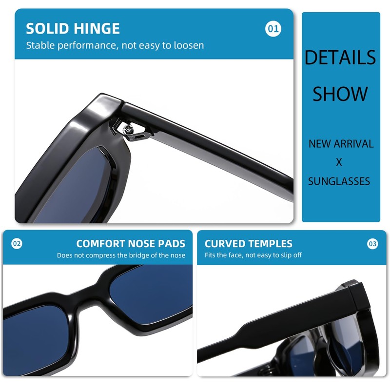 JCTAIFOO Trendy Rectangle Sunglasses for Men Women Vintage Rectangular Retro