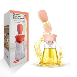 BENTFINE Oil Dispenser Bottle with Silicone Brush, 200ML 2 in 1 Silicone Dropper Measuring Oil Dispenser Bottle for Kitchen Cooking, Frying, Baking, BBQ Pancake, Air Fryer, Marinating - Cream White