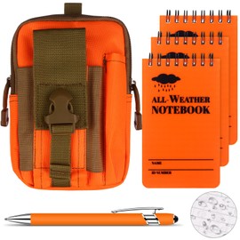 HAOWANWW 5 Pcs Waterproof Notepad Pen Set Waterproof Notebook Mini Spiral Notebook All Weather Stone Paper Notebook Orange Cover Pocket Notepad Tactical Steno Pad with Grid for Outdoor Activity Record