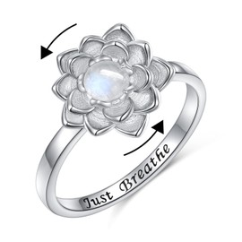 Yearace Just Breathe Spinner Ring for Anxiety 925 Sterling Silver Rotatable Moonstone Lotus Ring Relieve Anxiety Stress Inspirational Jewelry Gifts for Women, Sterling Silver, Moonstone