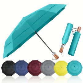 Windproof Fully-Automatic Large Folding Umbrella with Alloy Ribs UV Resistant Auto Close System for Promotional Usecolor: Green, frame size: Standard, panels quantity: Standard