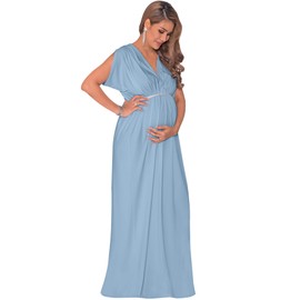 KOH KOH Plus Size Womens Long Grecian Short Sleeve Maternity Baby Shower Pregnancy Pregnant Bridesmaid Summer Stretchy Flowy Cute Dressy Gown Gowns Maxi Dress Dresses, Sky Light Blue XL 14-16