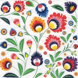 AM Décor Polish Lowicz Flowers Folk Art Luncheon Napkins Decoupage Luncheon Paper Napkins -13" x 13" (Unfolded) Polish Folk