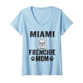 Womens Vintage Miami Frenchie Mom Gift French Bulldog FL Dog Lover V-Neck T-Shirt