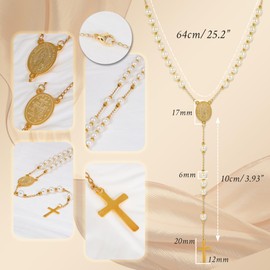 JJDreams Pearl Necklace with Cross Pendant Stainless Steel Chain Jewellery Gift for Men Women, Stainless Steel, No Gemstone