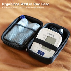 Ginsco Compact Hard Shell Case for Blood Pressure Monitor, Compatible with Omron Bronze/iHealth/Oklar, Portable Carrying Travel Case with Handle, Mesh Pocket for Cuff/Batteries/Charger (Black, M)