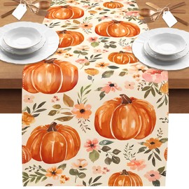 Lets Joy Maple Leaves Autumn Table Runner, 40 x 180 cm Fashion Pumpkins Maple Leaves Autumn Table Runner, Seasonal Kitchen Table Decoration, Party Table Thanksgiving Autumn Time Decoration